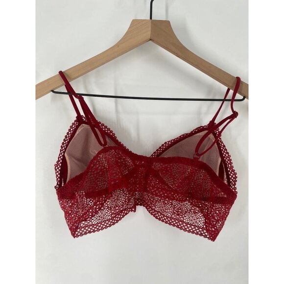 Victorias Secret Lace Bralette Bra Removable Pads Wireless MAROON Size  LARGE - Picture 3 of 4
